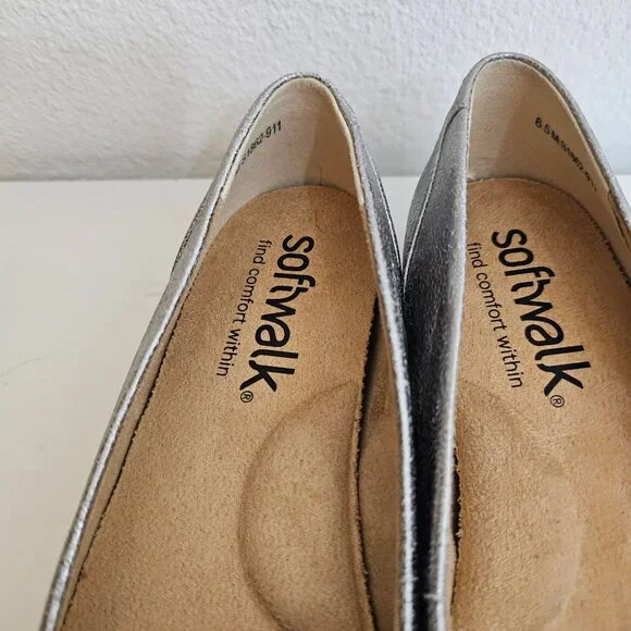 Softwalk Sonoma Womens Sz 6.5 Platinum Leather Slip On Ballet Flats Comfort Shoe - Picture 9 of 10